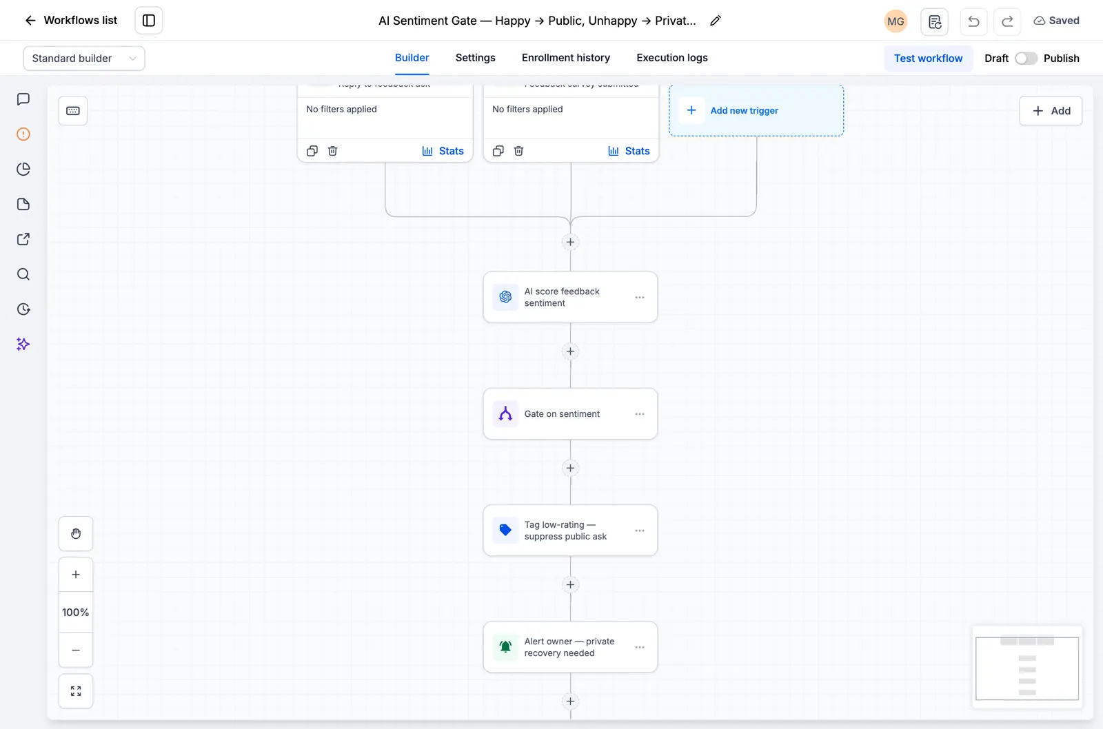 Screenshot of the AI Feedback Alert canvas