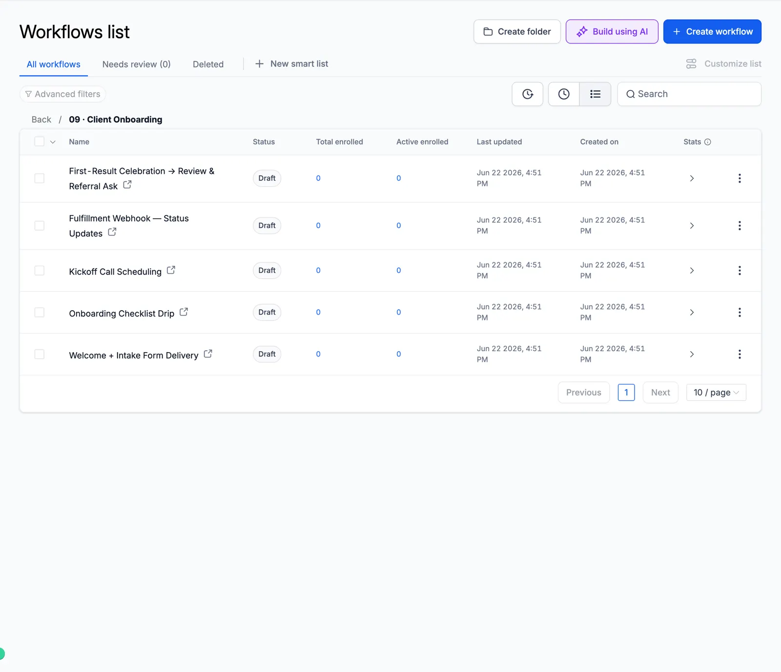 Screenshot of the Client Onboarding folder