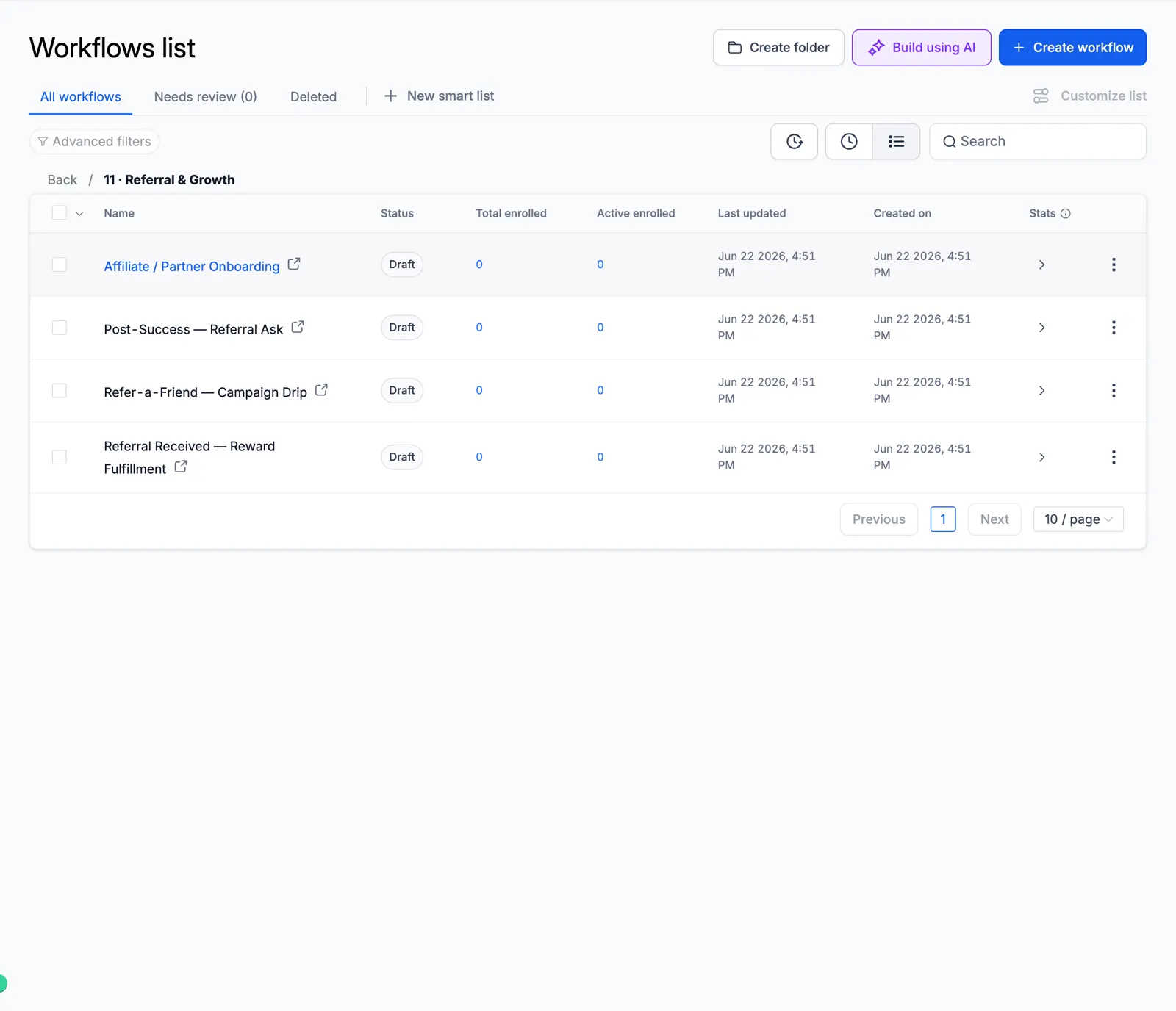 Screenshot of the Referral & Growth folder