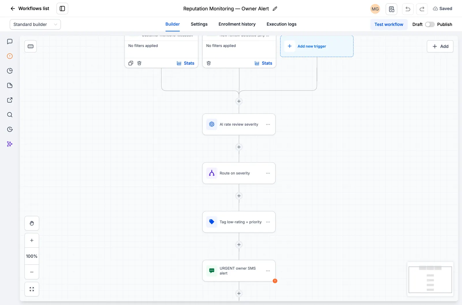 Screenshot of the Reputation Monitoring, Owner Alert canvas