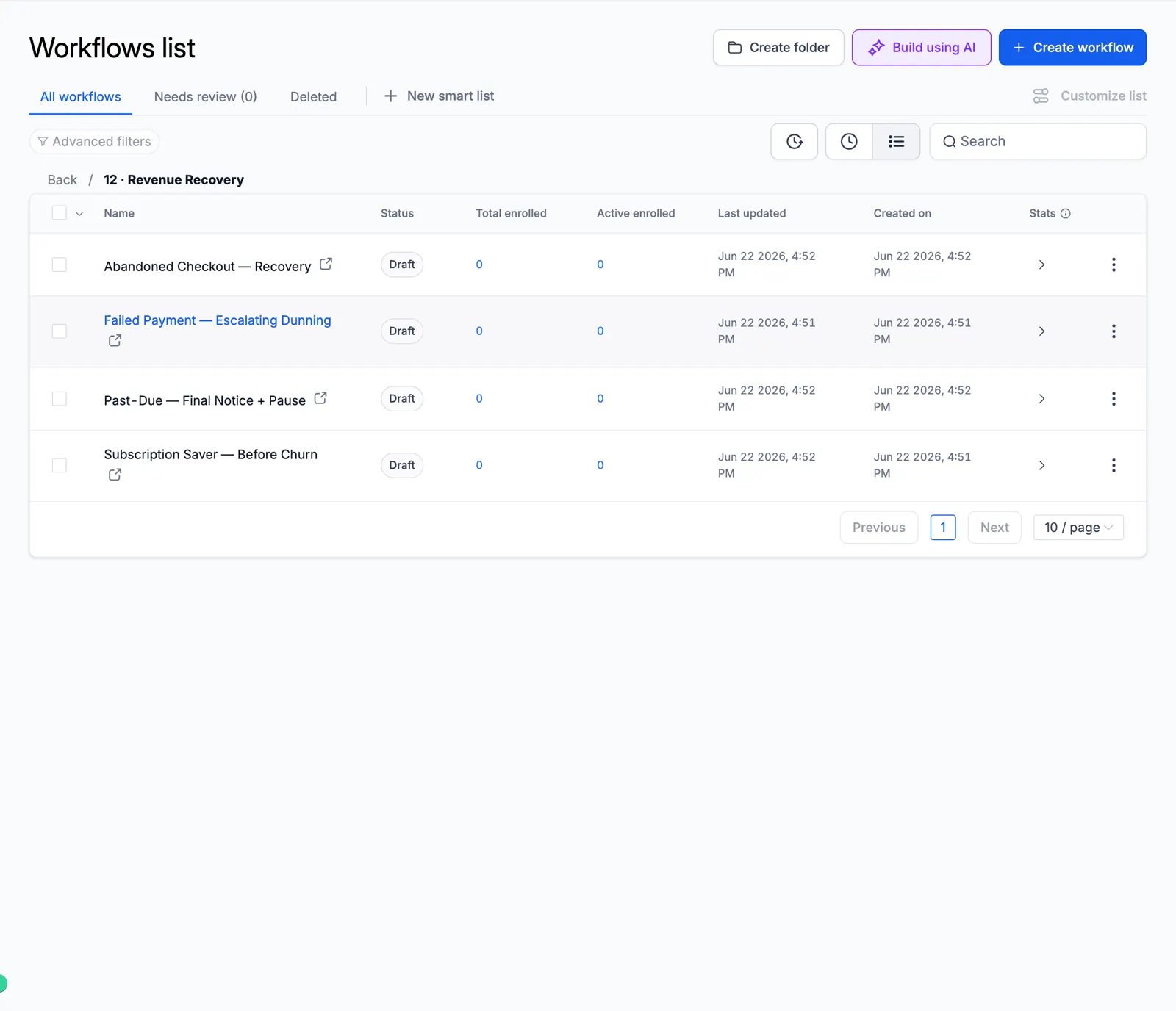 Screenshot of the Revenue Recovery folder